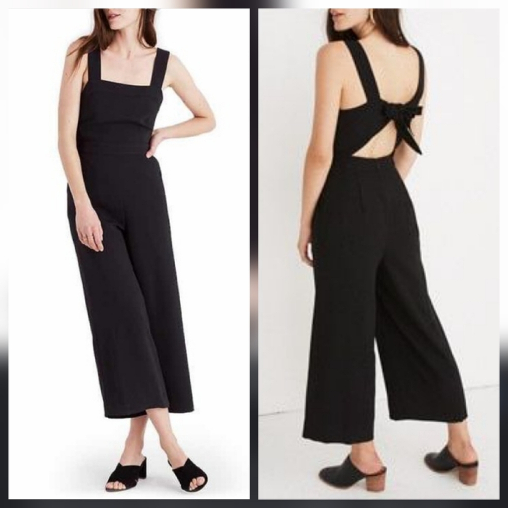 Madewell Apron Bow Tie-Back Jumpsuit Wide Leg Cropped sz 2